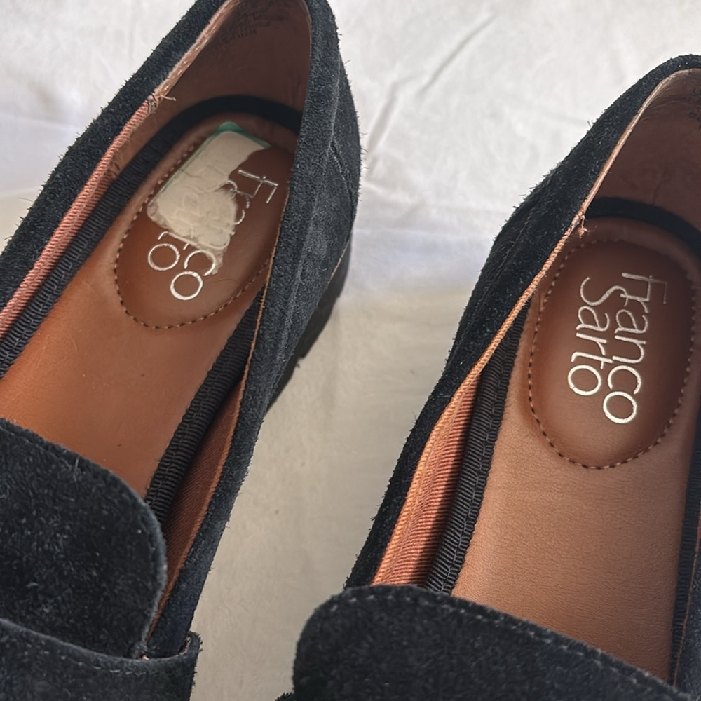 Franco Sarto Darius suede leather pointed toe fringe loafers - Picture 3 of 9